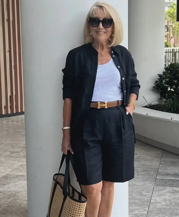 Women's suit long-sleeved shorts suit 2025 spring new women's temperament commuting casual cardigan top shorts two-piece set