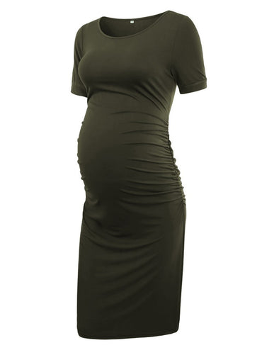 Liu&Qu Maternity Dresses Women Side Ruched Pregnany Dress Bodycon Pregnant Clothes Casual Mama Short Sleeve Wrap Baby Showers