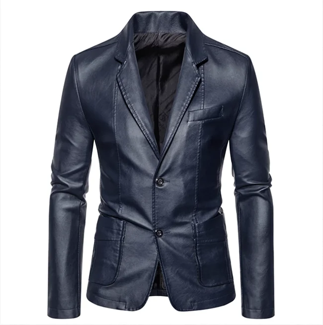 2024 New Men Business Casual Leather Jacket Black / khaki Fashion Male Suit Collar Coats Large Size 5XL Slim Fit Top
