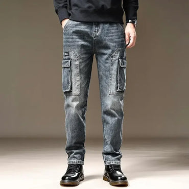 Jeans for Men Straight Male Cowboy Pants with Pockets Trousers Cargo Regular Aesthetic New in Stacked Korean Fashion Trend 2025