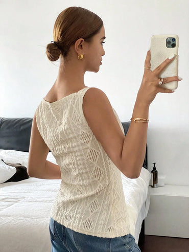 Women's summer sleeveless geometric texture single breasted casual shirt