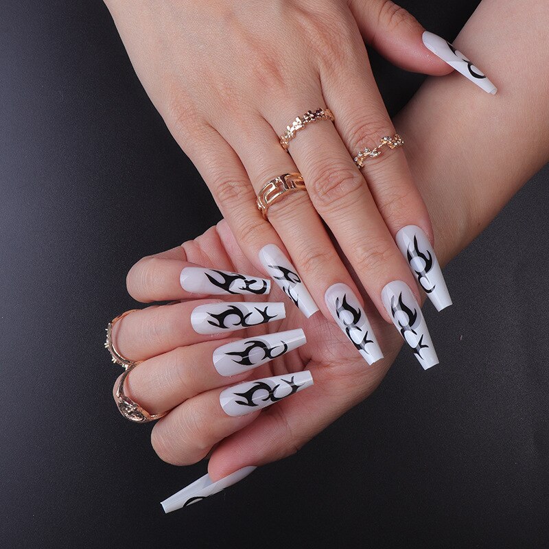 24pcs Strawberry Girl Long Ballet False Nails Art Removable Acrylic Press On Nail Tips