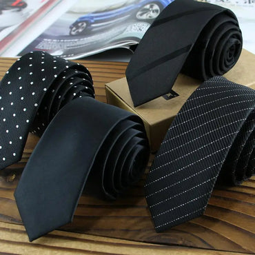 Black Colors Skinny 5CM Men's Necktie Polyester Ties For Man Striped Dots Solid Jacquard Cravat Business Party Corbatas