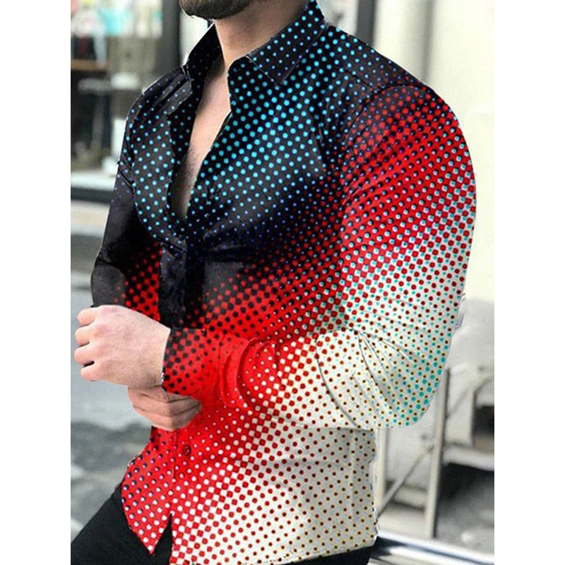 Fashion Luxury Shirts For Men Oversized Casual Shirt Polka Dot Print Long Sleeve Tops Men's Clothing Club Party Cardigan Blouses