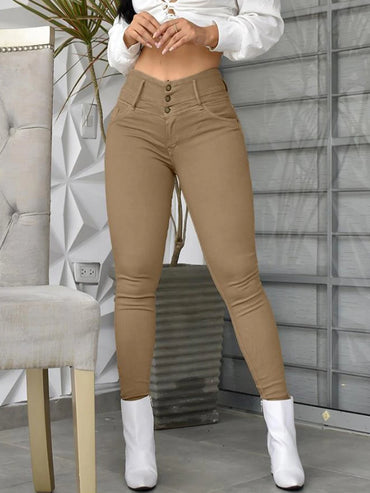 High Waist Pocket Design Skinny Pants 2023 New Versatile Commuter Women's Pants