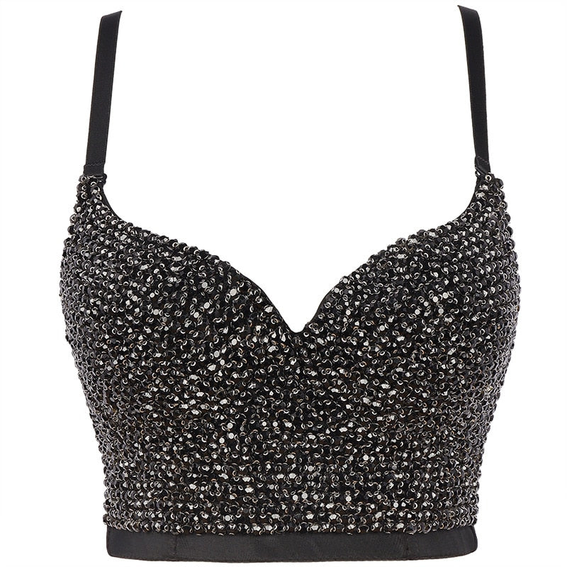 Irene Tinnie Hand-made Pearls Jewel Diamond Bralet Women's Bustier Bra Wedding Party Corset Cropped Top Vest Plus Size