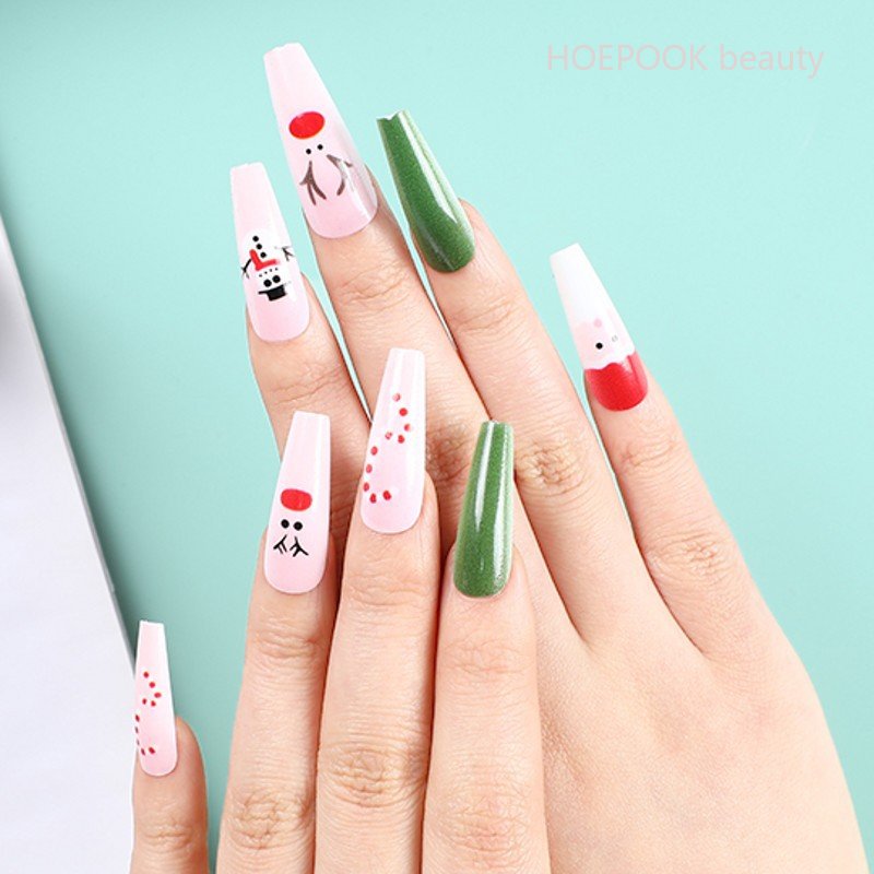 24pcs Strawberry Girl Long Ballet False Nails Art Removable Acrylic Press On Nail Tips