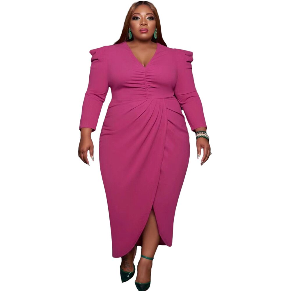 Sexy Women's Clothing Sexy New Style Long Sleeve V Neck Urban Plus Size Evening Dress