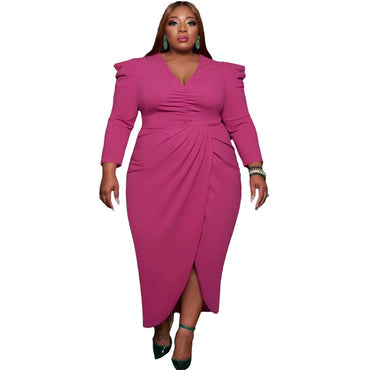 Sexy Women's Clothing Sexy New Style Long Sleeve V Neck Urban Plus Size Evening Dress