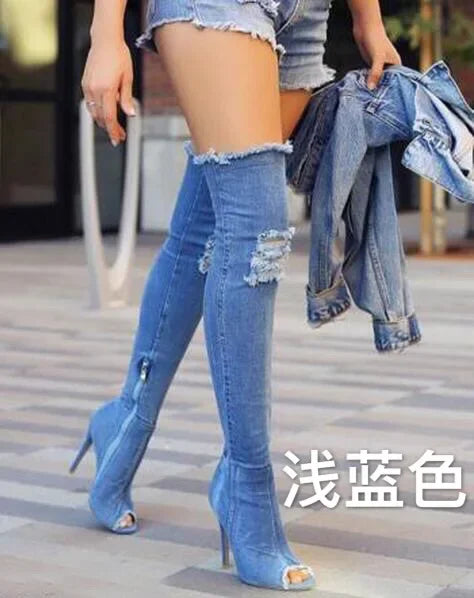Boots Women Thigh High Boots Winter Women Boots High Heels Women Shoes tassel jean boot ladies shoes Good service 2023
