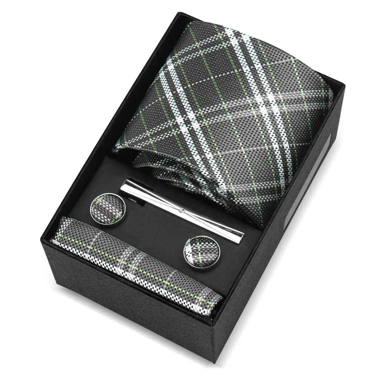 Luxury 8cm Tie For Men Handkerchief Cufflink Tie Clip Set Man Wedding Gravata Suit Accessories Brand Business Necktie Box Gift