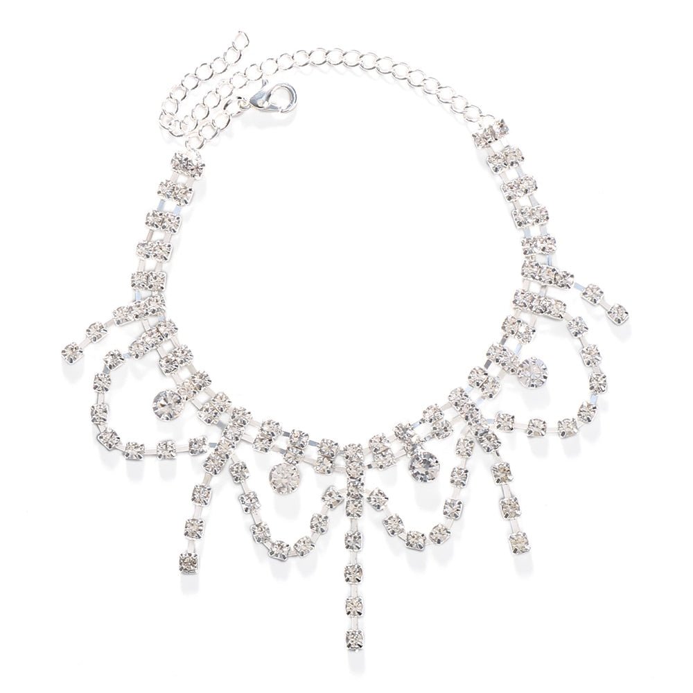 1PC Stonefans Full Rhinestone Tassel Adjustable Ankles Foot Chain Jewelry for Women Crystal Anklets