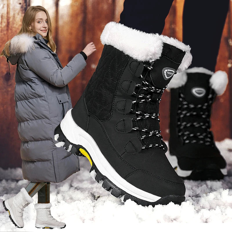 Winter Snow Boots, Outdoor Waterproof and Anti-slip, Thick and Warm, High-top Cotton Shoes, Women's Mid-calf Boots