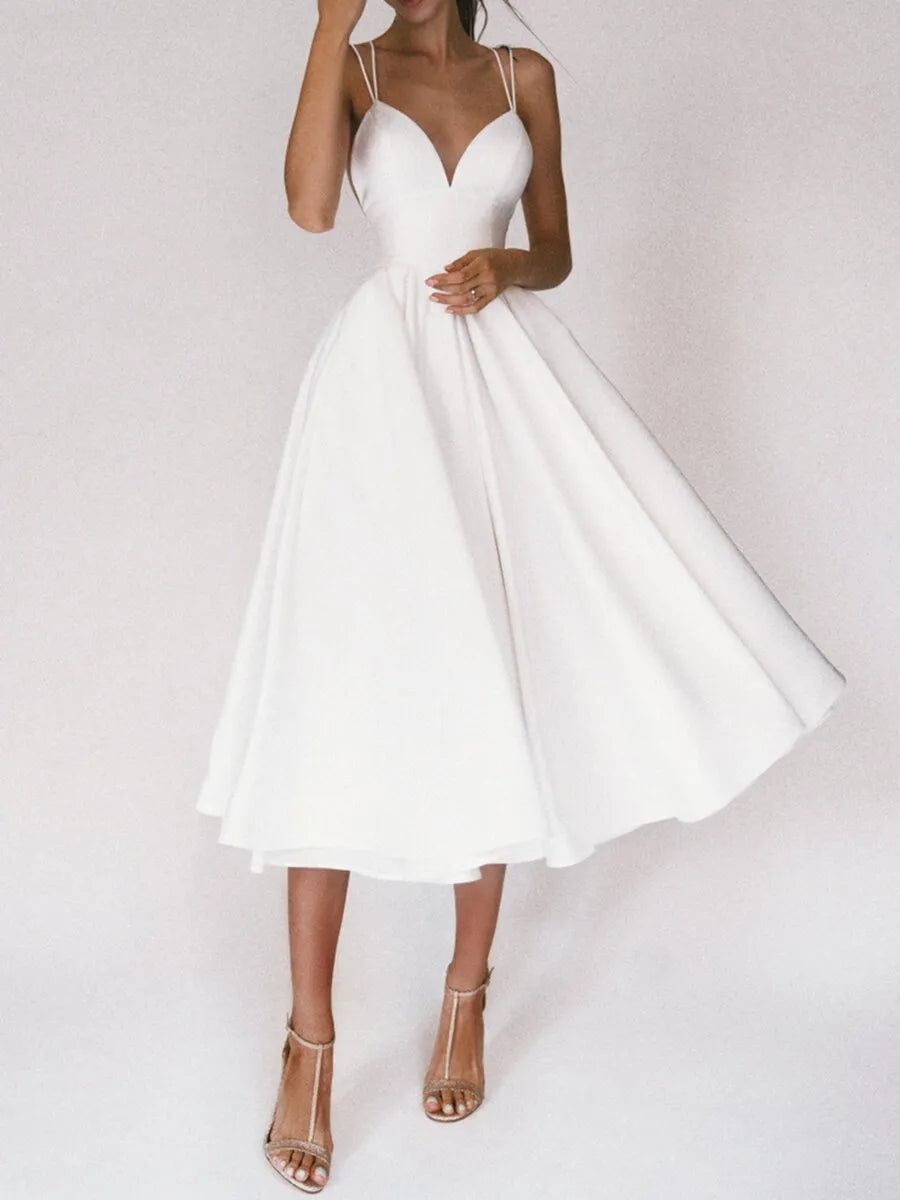 Women's Midi Dress White Dress Graduation Dress Slip Dress Fashion Birthday Graduation Going out Regular Fit Plain Sleeveless Spaghetti Strap Black