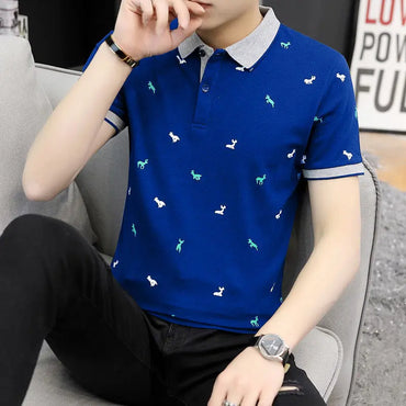 Fashion Lapel Button All-match Printed Polo Shirts Men Clothing Summer New Oversized Casual Pullovers Loose Korean T-Shirt