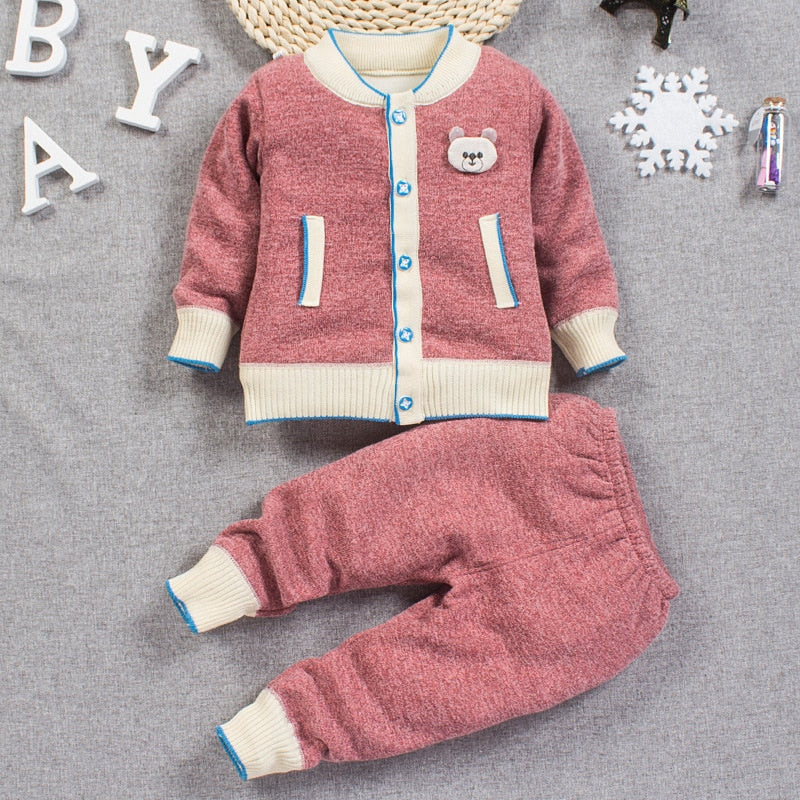 Baby Clothes Sets Boys Girls Cotton Outfit Knit Clothing Suit Kids Girls Knitted Jacket+Pants 2Pcs