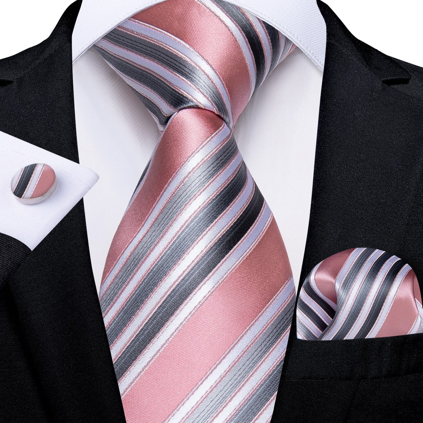 Gift Men Tie Teal Blue White Striped Silk wedding Tie For Men DiBanGu Designer Hanky Cufflink Quality Men Tie Set Business 7339