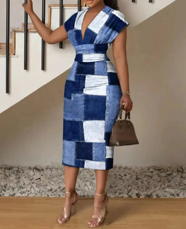 Summer Fashion Solid Tassel Dress Women Sexy V-neck Short Sleeve Slim Dress African Women