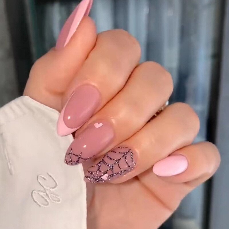24pcs Strawberry Girl Long Ballet False Nails Art Removable Acrylic Press On Nail Tips