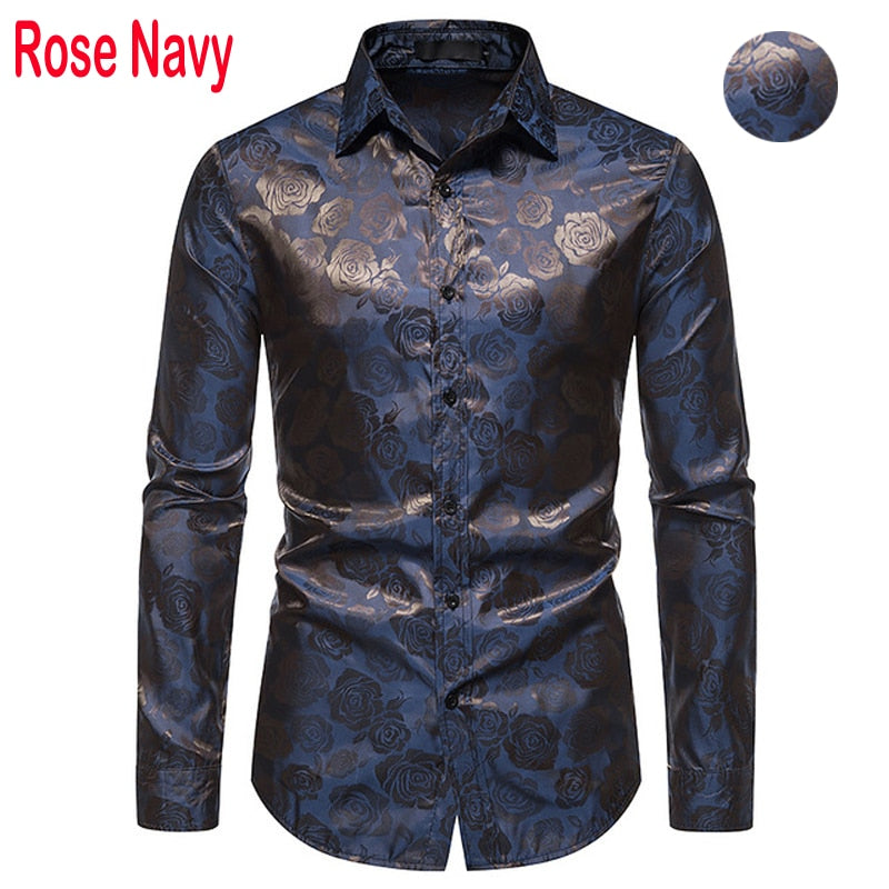 Men's Floral Black Dress Shirts 2022 Stylish New Long Sleeve Steampunk Shirt Men Party Club Bar Social Shirt Male Chemise Homme