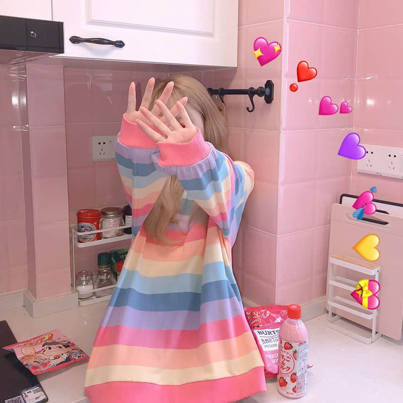 Sexy Women's Jacket Autumn Winter Rainbow Striped Long-sleeved Hoodless Shirt