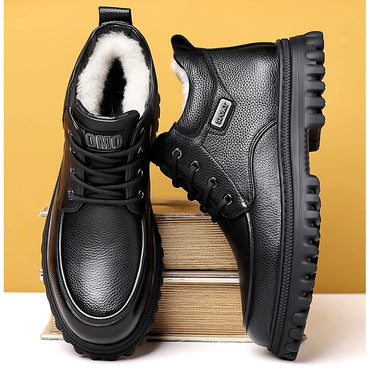 2025 Winter Shoes Mens Snow Boots Warm Plush Cold Winter Fashion Brand Male Footwear Non-slip Flat Ankle Boots Black D591