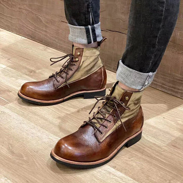 New Brown Boots for Men Black Business Handmade Men's Short Boots Round Toe Slip-On Ankle Boots Motorcycle Boots Combat Boots