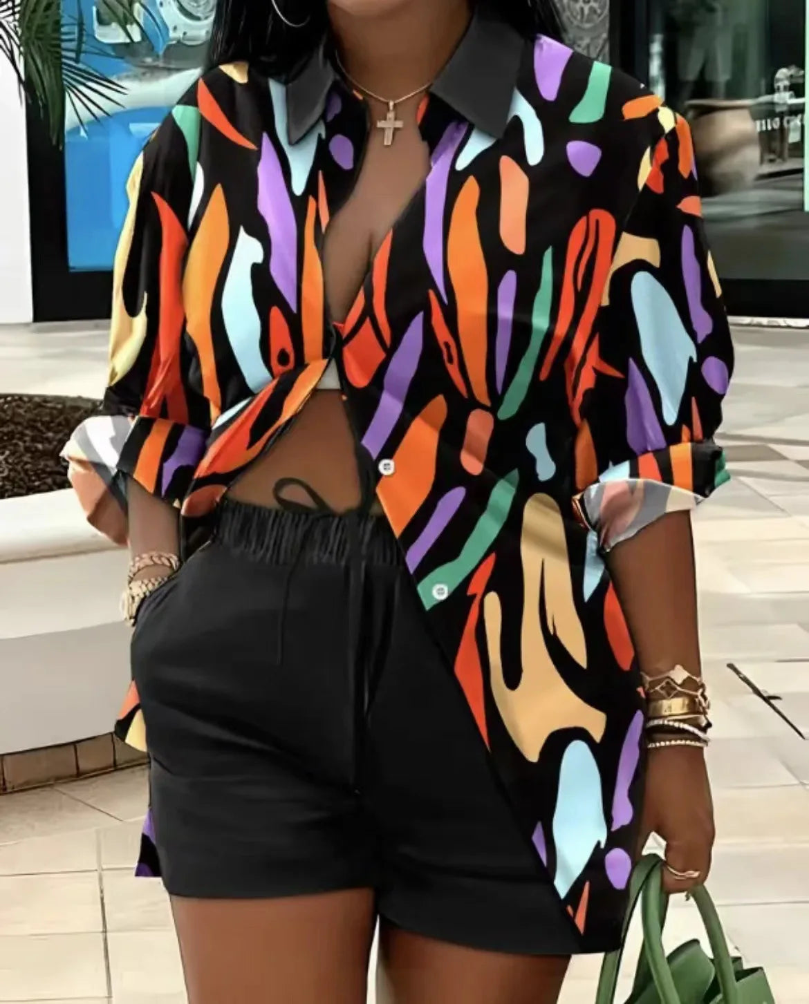 2025 Spring Autumn Casual Woman Sets Fashion Shirt Printed Button Shirt&Shorts Streetwear Shorts Pant Outfit Suit Two Piece Set