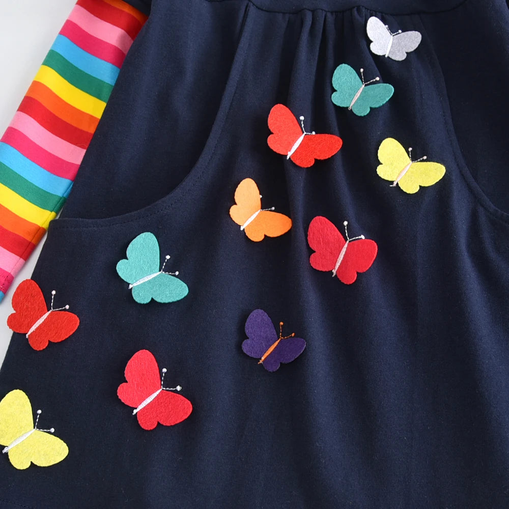 DXTON Birthday Girls Dresses Long Sleeve Baby Girls Winter Dresses Kids Cotton Clothing Casual Dresses for 2-8 Years Children