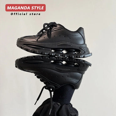 Sports shoes for men casual leather shoes street fashion brand design shock absorption soft sole height increasing dad shoes