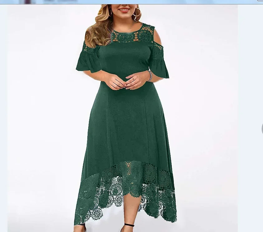 2025 Women's Lace Stitching Ruffle Short-Sleeved Strapless Dress Elegant Ladies' Summer Evening Club Party Dresses Woman Vestido