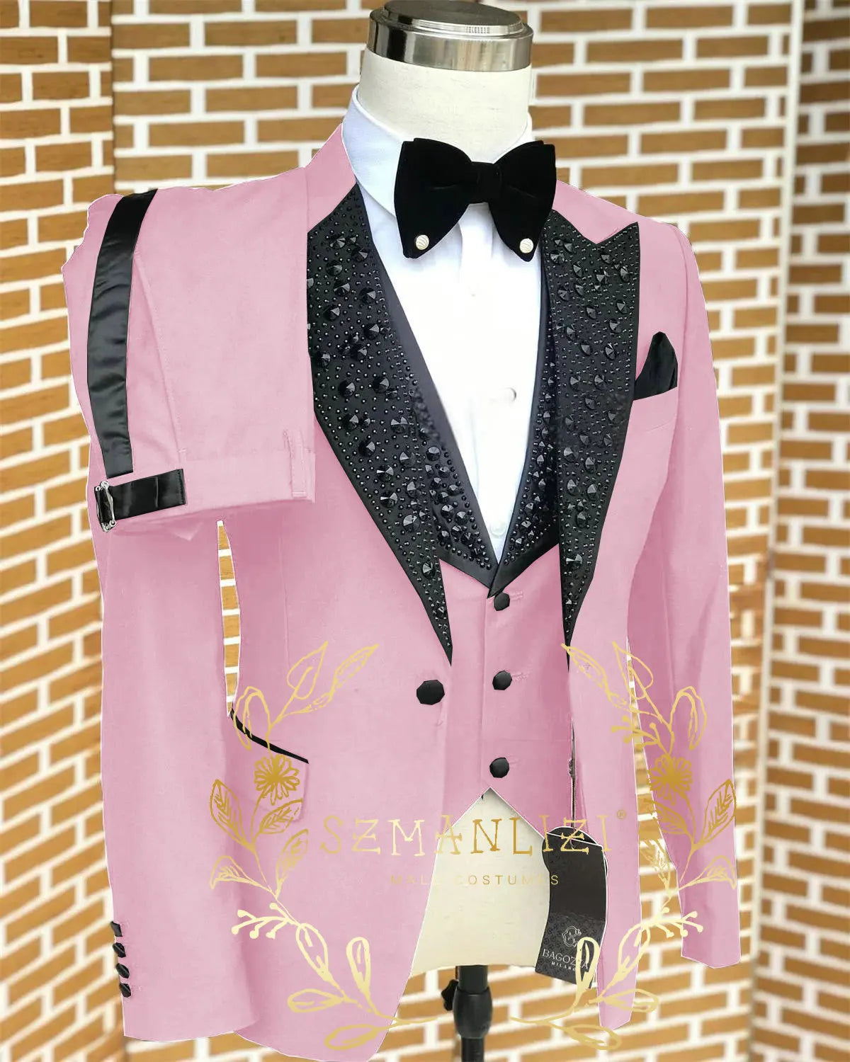 Black Men Suits Luxury Stone Crystal Tuxedos Bespoke Groom Wear 3 Pieces Business Male Prom Blazers Slim Fit Custome Homme