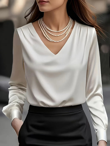New Spring/Summer Stylish & Sophisticated Solid-Color Satin Blouse Elegant Professional Office Wear and Date-Night Shirt for Wo