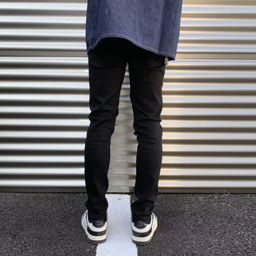 High Street Fashion Men Jeans Black Elastic Stretch Skinny Ripped Jeans Men Paisley Patched Designer Hip Hop Brand Pants Hombre