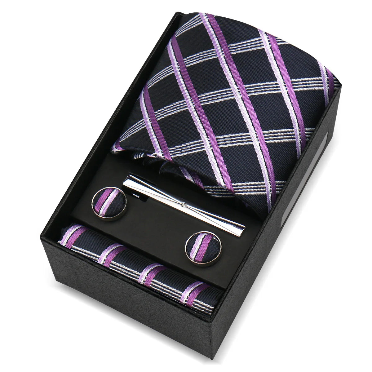 Luxury 8cm Tie For Men Handkerchief Cufflink Tie Clip Set Man Wedding Gravata Suit Accessories Brand Business Necktie Box Gift