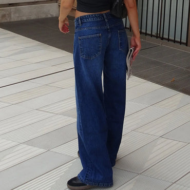 Retro Washed Jeans Women'S Design Sense Mid Waisted Straight-Leg Pants Loose Wide-Leg Mopping Pants Jeans Pants For Woman Jean