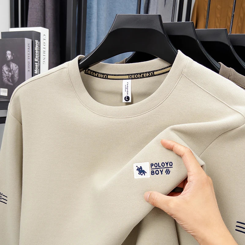 Sweatshirt Men 2025 New Style Spring and Autumn Round Neck with Cotton Embroidery Casual Long Sleeved T-shirt Top T-shirt
