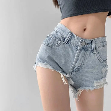 Ripped Denim Shorts for Women Vintage Short Jean Pants Woman Jorts Hot Stretchy Design Streetwear Trend 2025 Aesthetic Elasticty