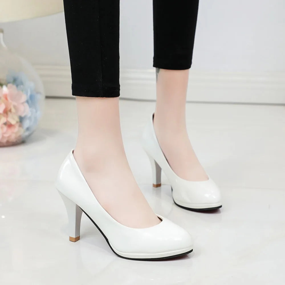 High Heels Shoes Women White Wedding Shoes Thick High Heels Fashion Party Pumps Footwear Black Red Big Size 34-42