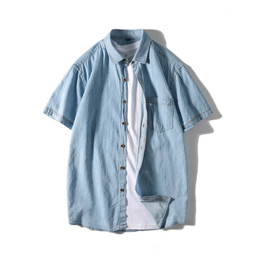 Mens Shirts Summer Men's Fashion Business Trend Cotton Denim Short-sleeved Shirt with All Cotton Solid Color Casual Thin Shirt