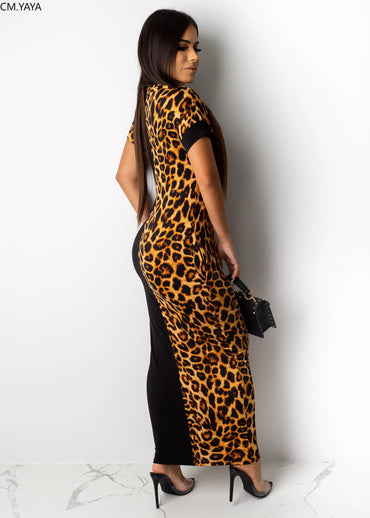 2019 Autumn Summer Women Fashion Leopard Print Bodycon Long Maxi Dress Sexy Club Party Dresses Vestidos GLLD8600