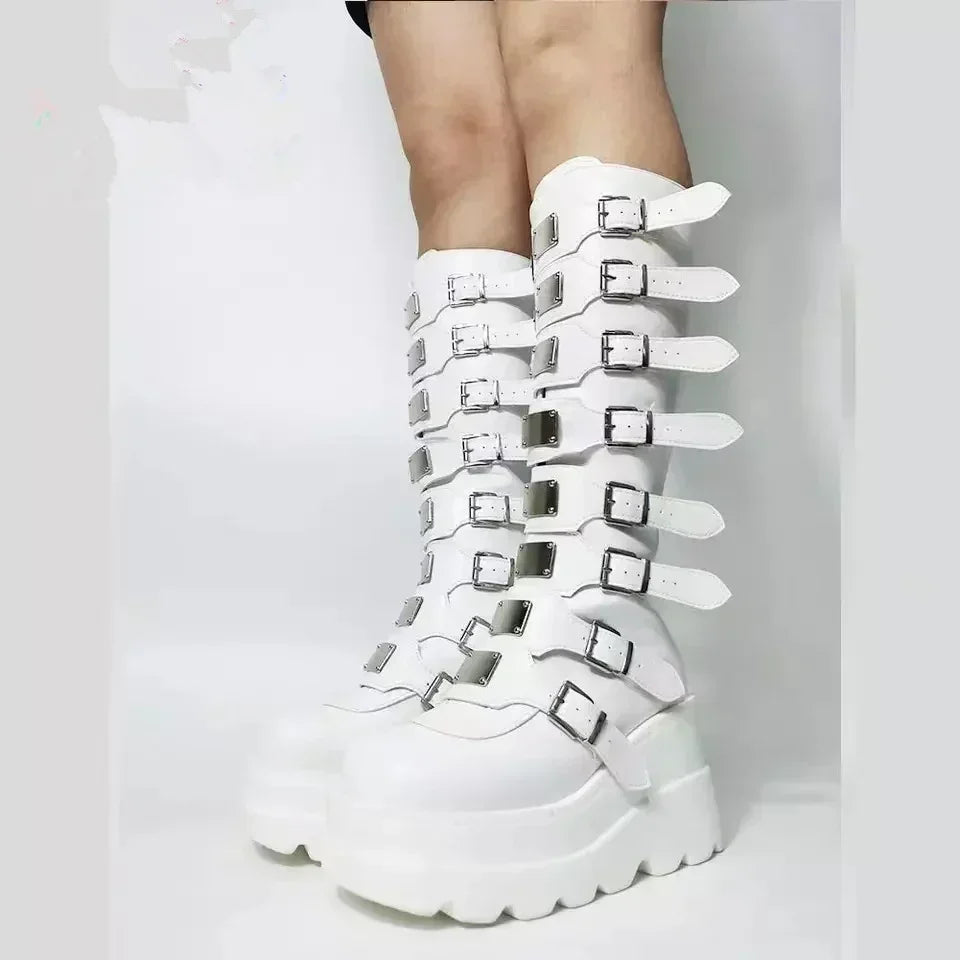 Long Boots Women Gothic Shoes Platform Knee High Boots Punk Black Sexy Motorcycles Boots 2025 New Halloween Cosplay Women Boots