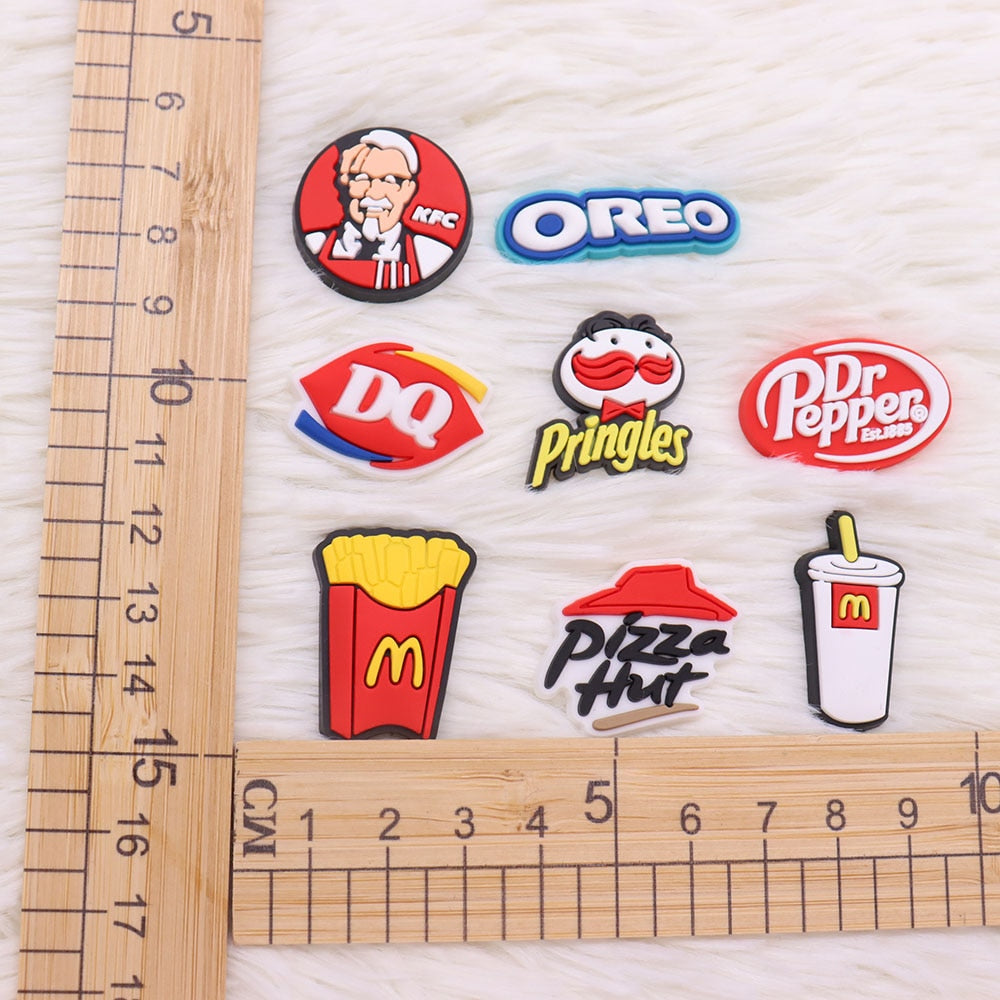 Single Sale 1pcs Pizza Chips Drink Cookies Shoe Charms Accessories Decorations PVC Croc jibz Buckle for Kids Party Xmas Gifts