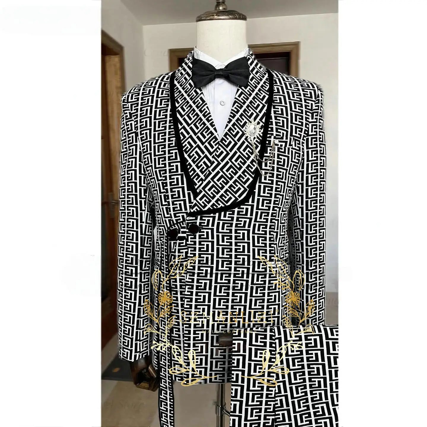 Fashionable Plaid Men's Suit 2 Piece Formal Party Suit for Male Wedding Groom Tuxedo Double Breasted Jacket Pants