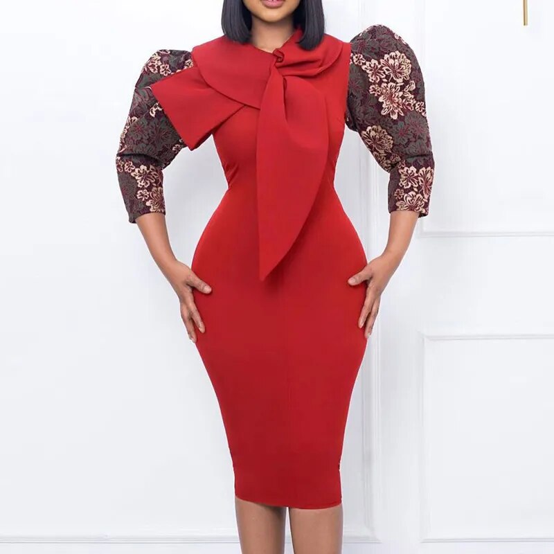 Fashion Church Dresses Women Elegant Casual Office Dress Printed Puff Fashion Church Dresses Women Elegant Casual Office Dress Printed Puff