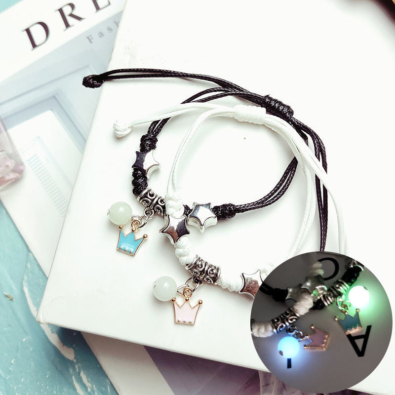 2023 Luminous Cat Star Moon Bracelet Couple Charm Handmade Adjustable Rope