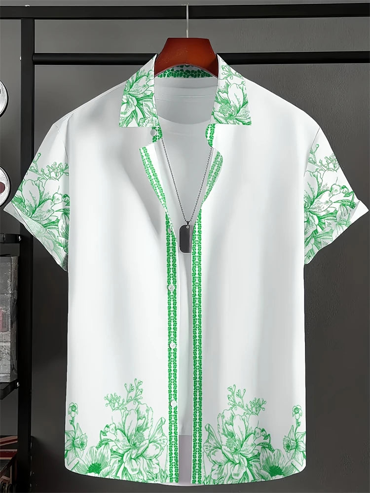Men's Lapel Button Down Shirt T-Shirt New Floral Print Hawaii Beach Vacation Short Sleeve Breathable Fashion Men's Shirt Tops