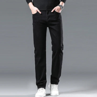 Men Casual Stretch Jeans Male 2025 New Fashion Classic Business Straight Leg Smoke Gray Work Denim Trousers Brand Clothing