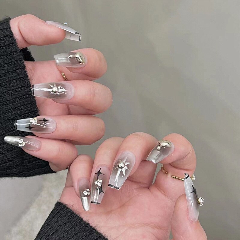 24pcs Strawberry Girl Long Ballet False Nails Art Removable Acrylic Press On Nail Tips