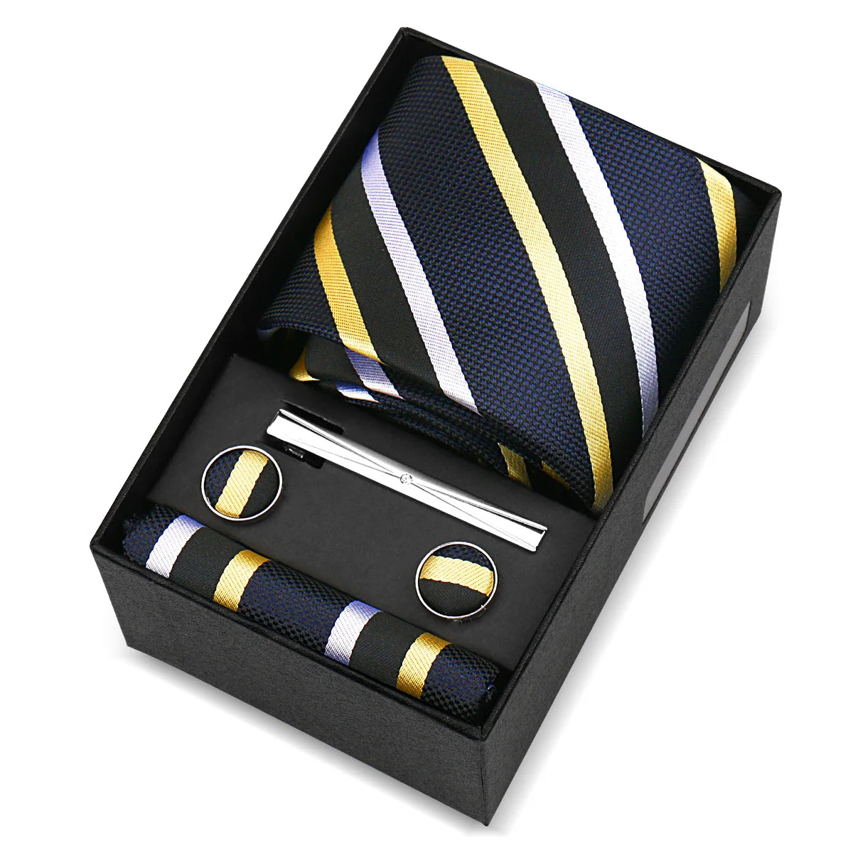 Luxury 8cm Tie For Men Handkerchief Cufflink Tie Clip Set Man Wedding Gravata Suit Accessories Brand Business Necktie Box Gift